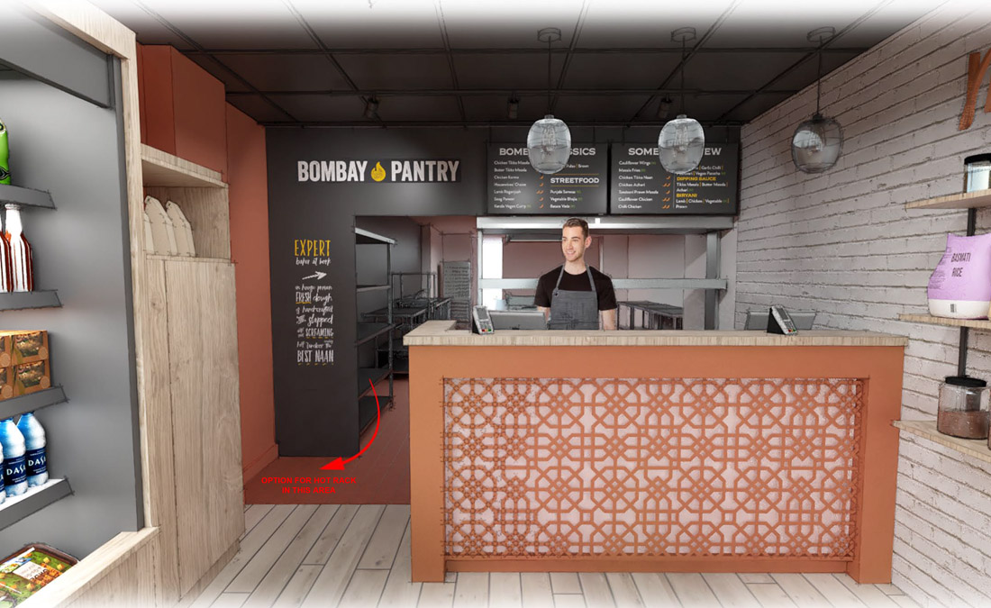 Front servery space and signage of Bombay Pantry fit out