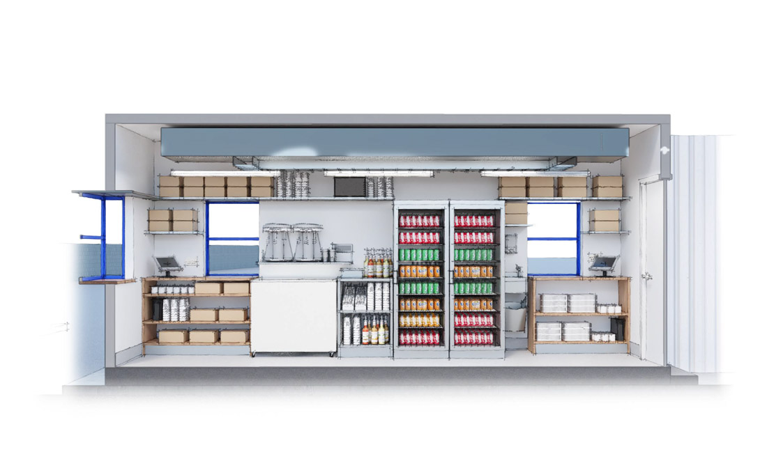 3D Section of shipping container restaurant - Bujo Burgers