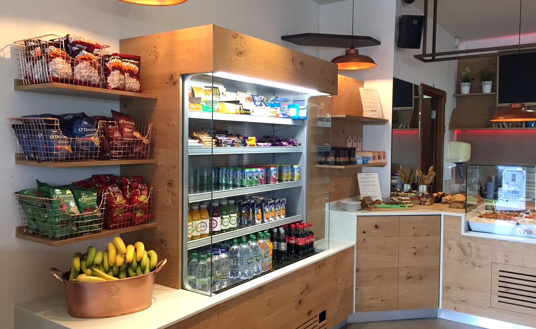 Wood clad cold servery space at Carcass restaurant