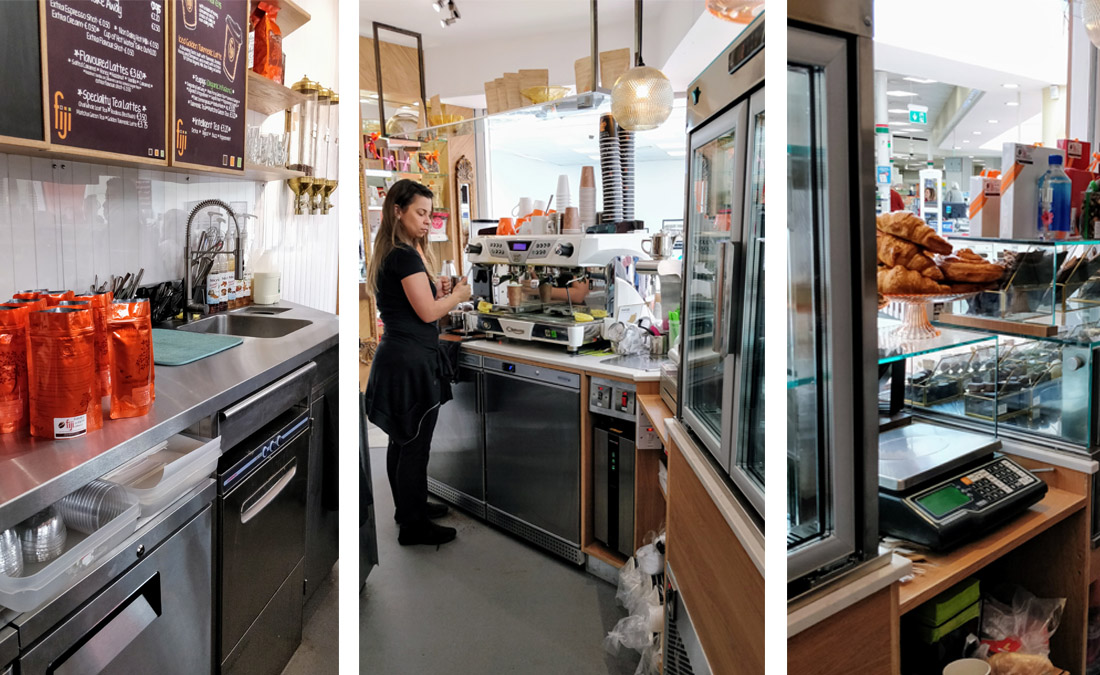 Rear counter finishes of Fiji Coffee bar with integrated kitchen equipment