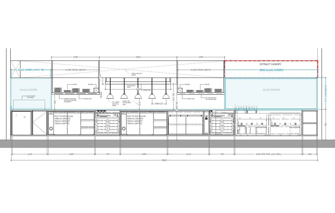 Elevation of open kitchen design at Hard Rock Hotel