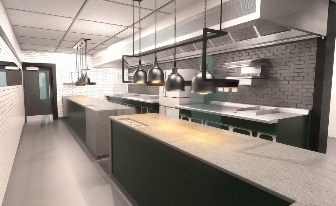 3D rendering of Commercial kitchen fitout for Merrion Hotel