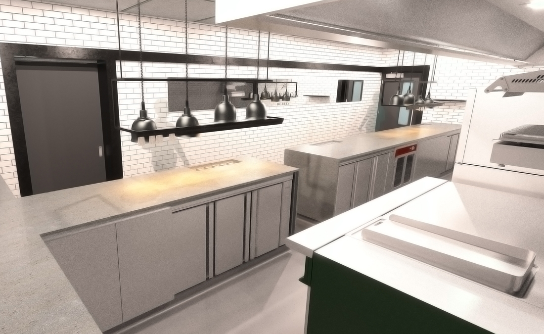 3D rendering of Commercial kitchen fitout for Merrion Hotel