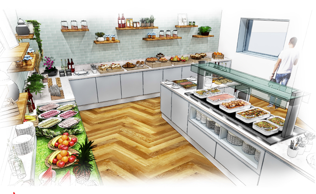 3D rendering of buffet area at Portmarnock Hotel