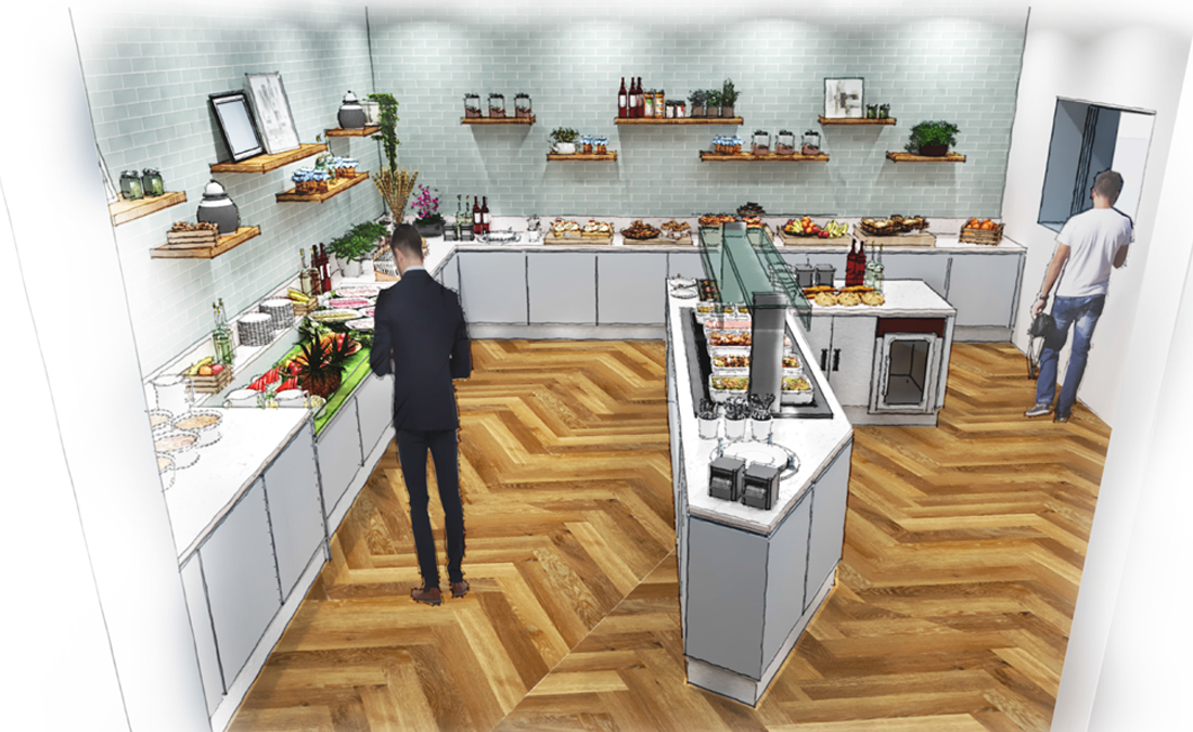 3D rendering of buffet area at Portmarnock Hotel