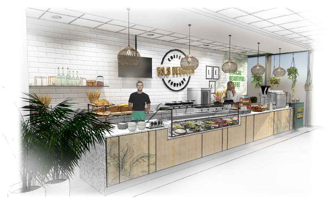 3D render of 53.3 degrees coffee and deli at state street bank